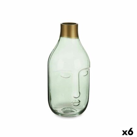 Vase glas grøn med ansigt - , 11 × 24,5 × 12 cm (6 enheder)