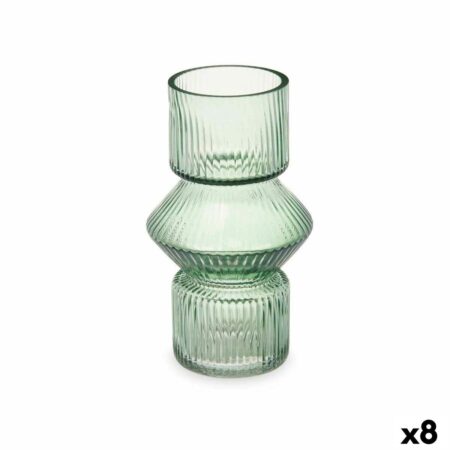 Vase glas grøn med striber - , 8 stk, 9,5×16,5 cm og 10,5×17,5 cm