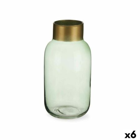 Vase glas - grøn/guldfarvet 11,5 × 24 × 11,5 cm (6 stk.)