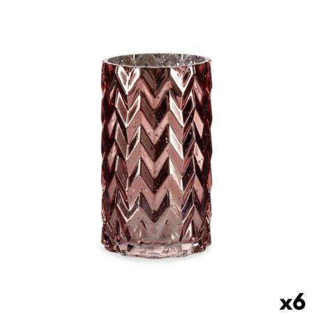 Vase glas - pink krystal, kobberlook, 11,3 × 19,5 cm (sæt af 6)