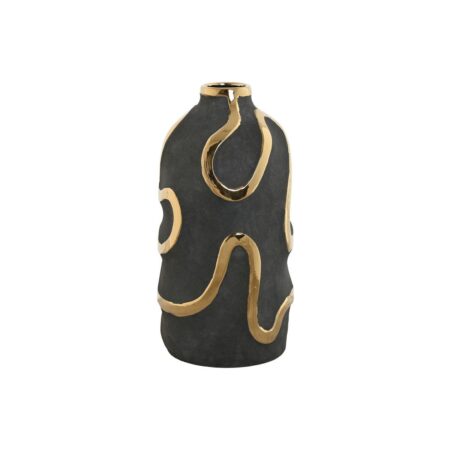 Vase - grå/guld stentøj, abstrakt, 17 × 17 × 35 cm