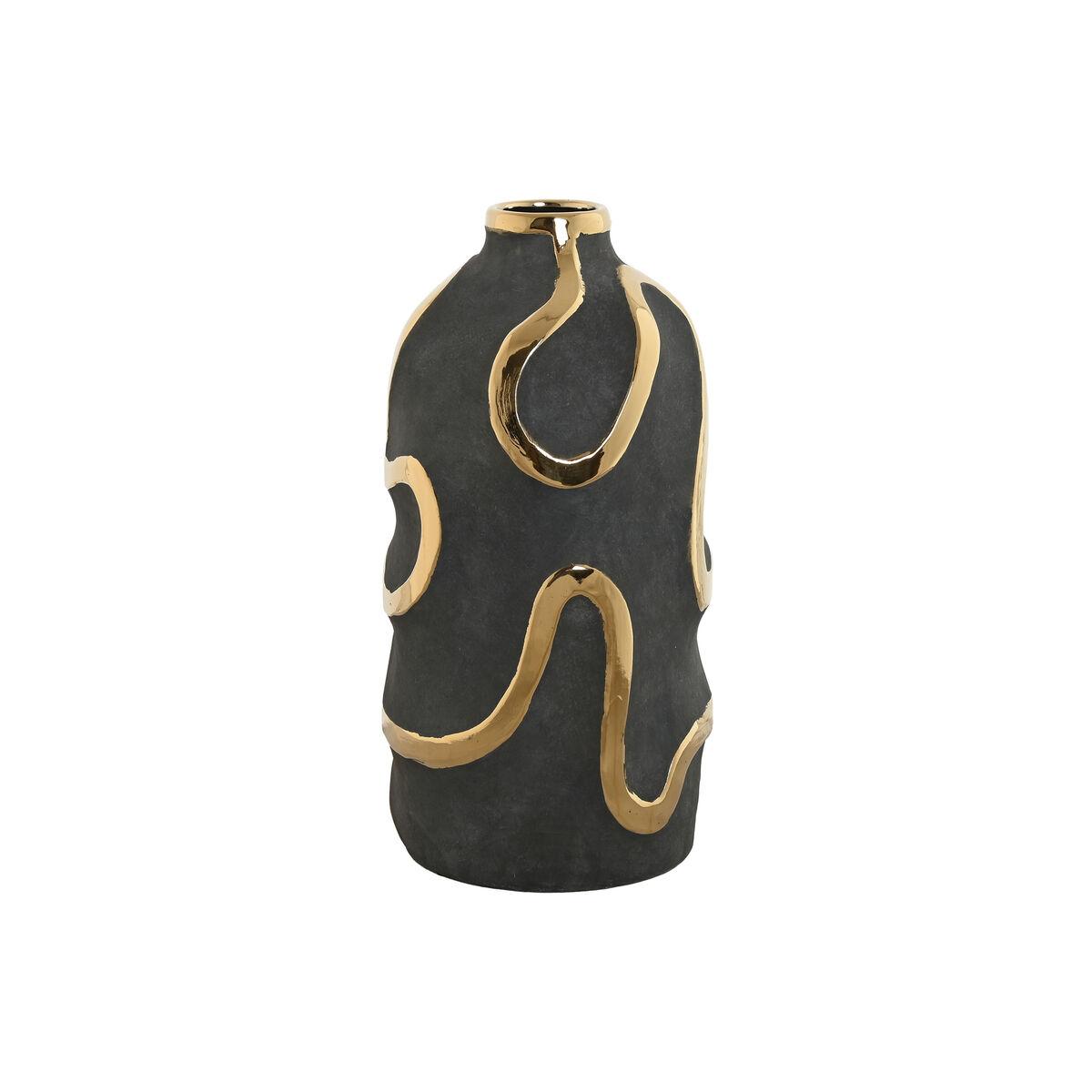 Vase - grå/guld stentøj, abstrakt, 17 × 17 × 35 cm Vase - grå/guld stentøj, abstrakt, 17 × 17 × 35 cm
