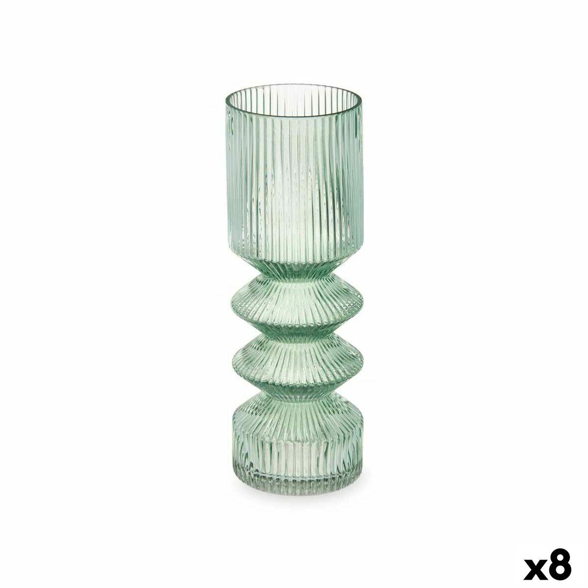 Vase grøn krystal med striber 8 × 23 × 8 cm - (8 stk.) Vase grøn krystal med striber 8 × 23 × 8 cm - (8 stk.)
