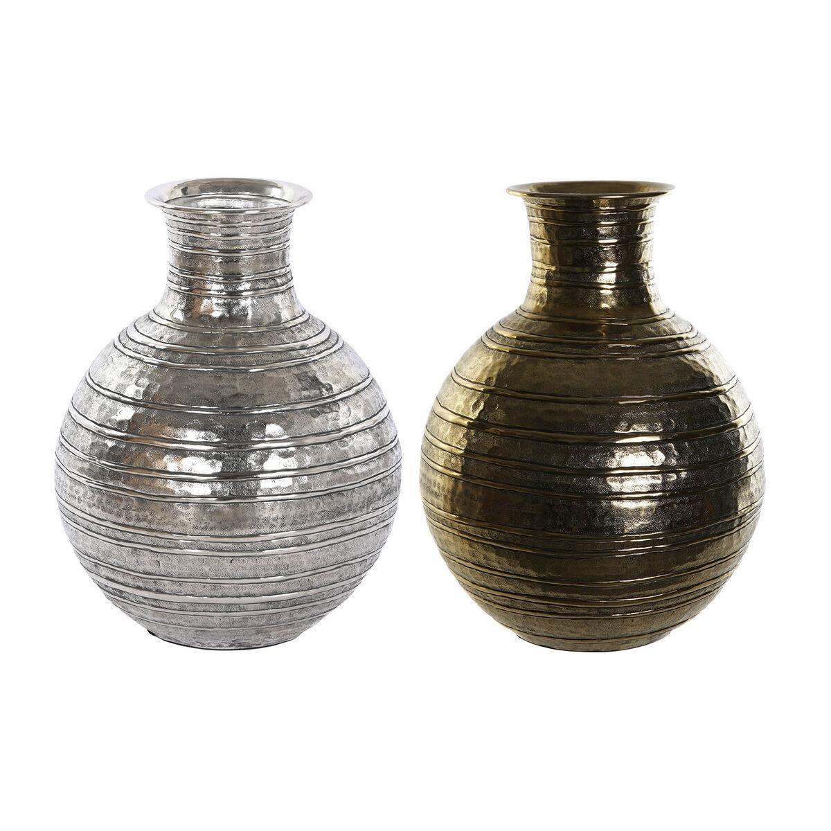 Vase - gylden/sølvfarvet aluminium, ældet look, 38 × 38 × 50 cm (2 stk.) Vase - gylden/sølvfarvet aluminium, ældet look, 38 × 38 × 50 cm (2 stk.)