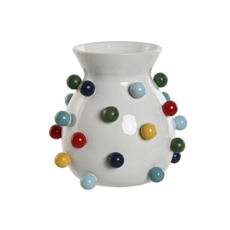 Vase - hvid med multifarvede bolde, dolomit, 20 × 20 × 20 cm