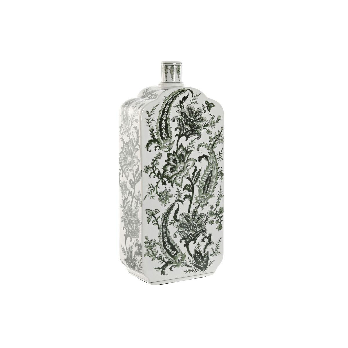 Vase - hvid/grøn porcelæn, bladmotiv, 21 × 10 × 48 cm Vase - hvid/grøn porcelæn, bladmotiv, 21 × 10 × 48 cm