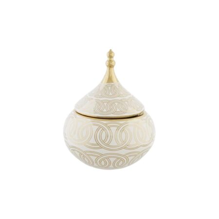 Vase - hvid/guld porcelæn, orientalsk mønster, 18 × 18 × 22 cm