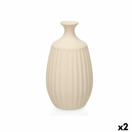 Vase i beige keramik med striber, 21 × 39 × 21 cm (2 stk)