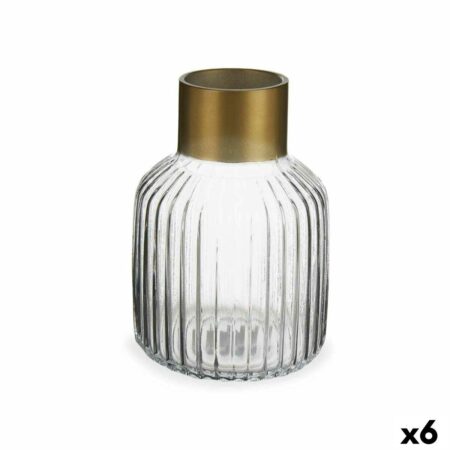 Vase i glas - gennemsigtig med gylden kant, 14,5 × 22 × 14,5 cm (6 stk.)