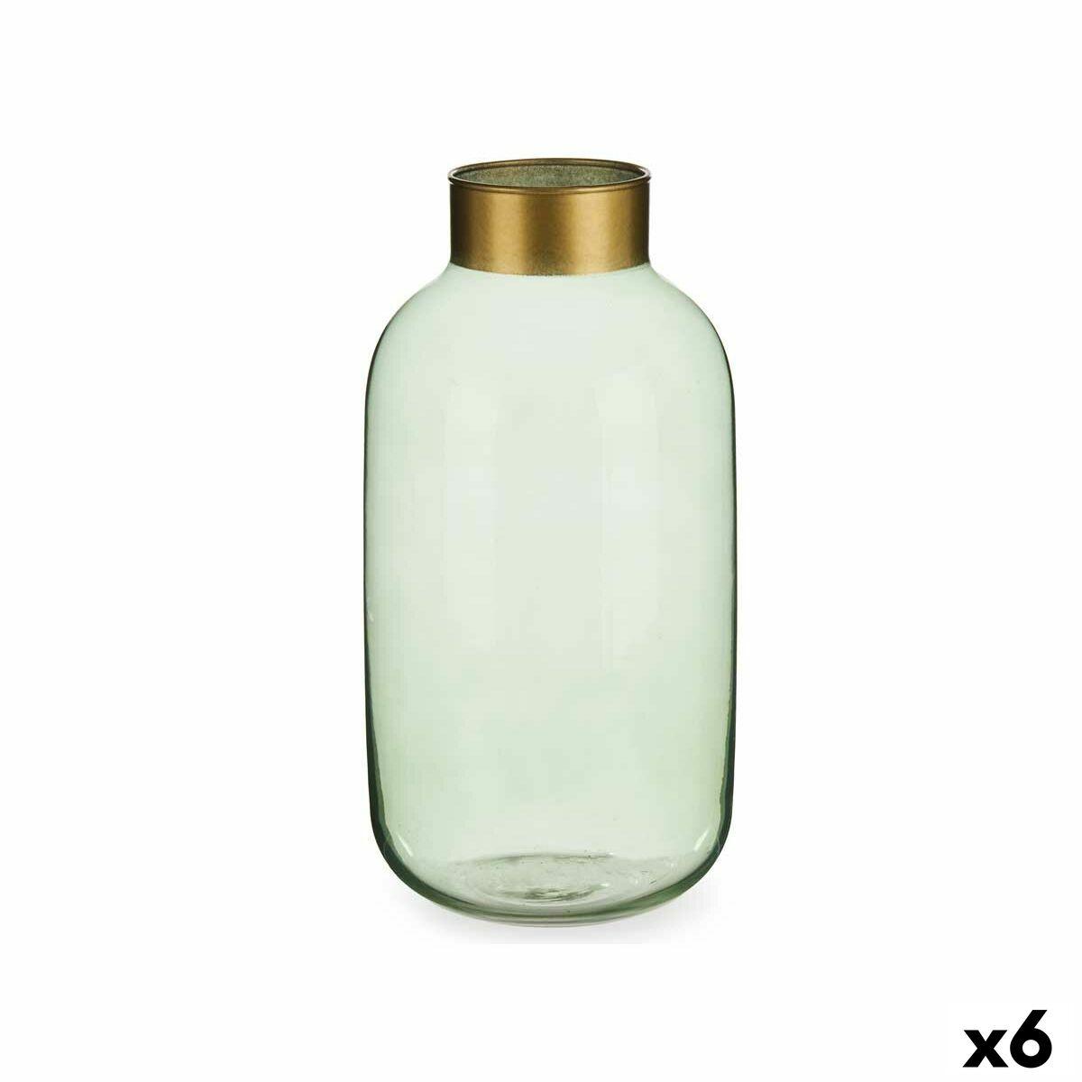 Vase i glas - , grøn med gylden kant, 14,5 × 29,5 cm (6 stk.) Vase i glas - , grøn med gylden kant, 14,5 × 29,5 cm (6 stk.)