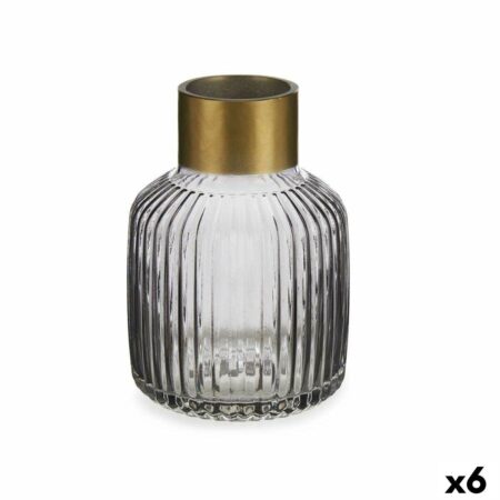 Vase i glas - striber, grå/gylden, 14,5 × 22 × 14,5 cm (6 stk.)