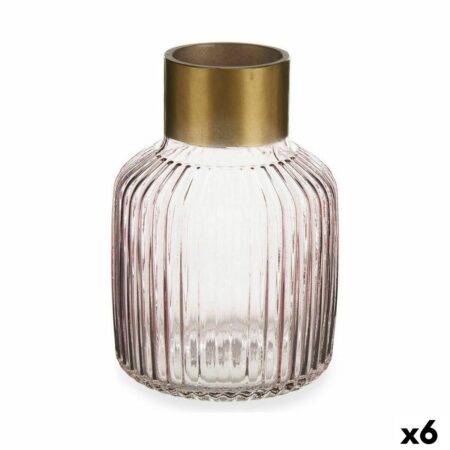 Vase i glas - striber, pink/gylden, 14,5 × 22 × 14,5 cm (6 stk.)