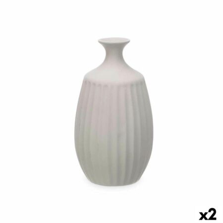 Vase i grå keramik med striber, 21 × 39 × 21 cm (2 stk.)