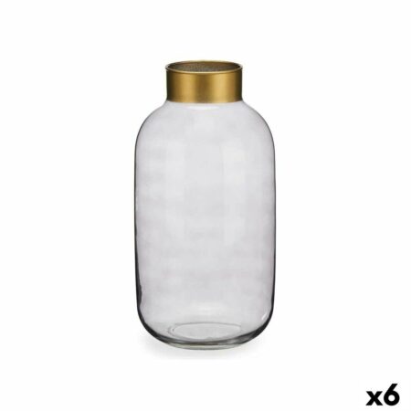 Vase i gråt glas med gylden kant, 14,5 × 29,5 × 14,5 cm (6 stk.)