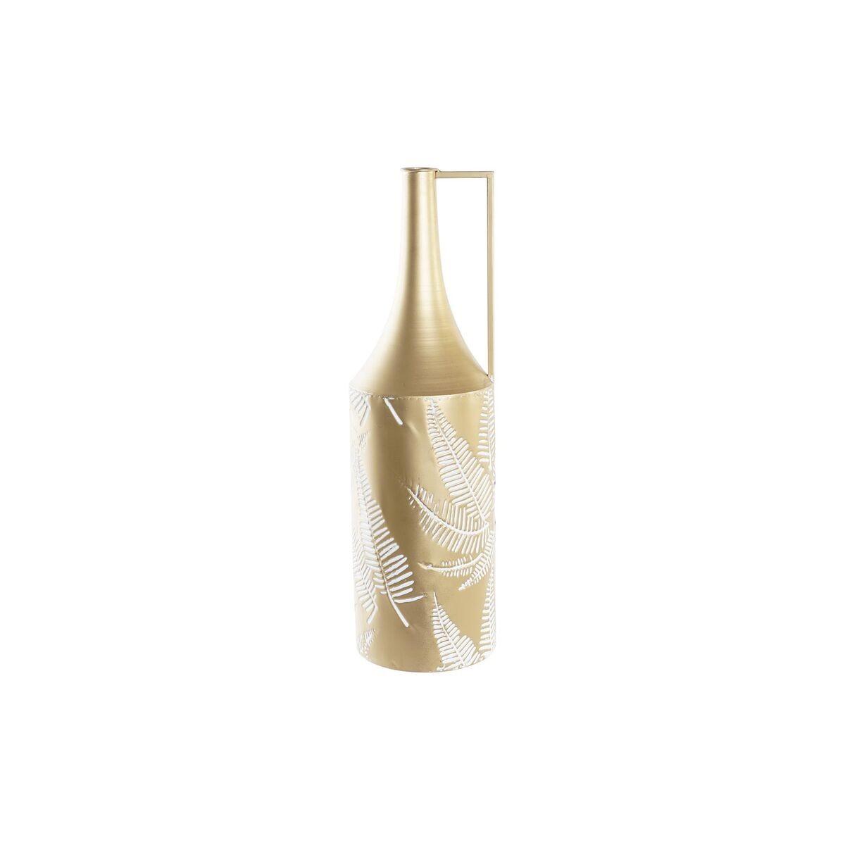 Vase i gylden metal, flødefarvet - tropisk blad, 21 x 21 x 71 cm Vase i gylden metal, flødefarvet - tropisk blad, 21 x 21 x 71 cm