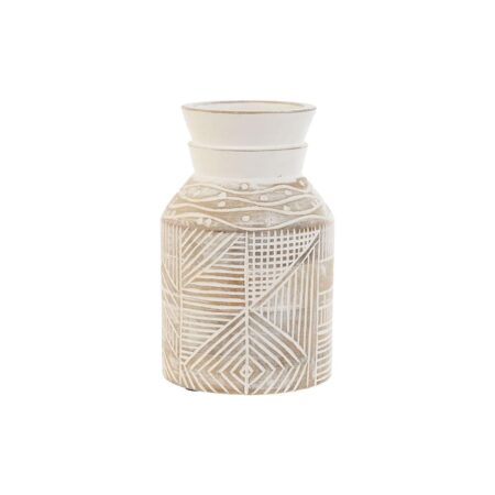 Vase i mangotræ - hvid/natur, kolonistil, 15 × 15 × 38 cm