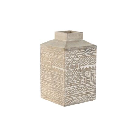 Vase i mangotræ - hvid/natur, kolonistil, 18 × 18 × 30,5 cm