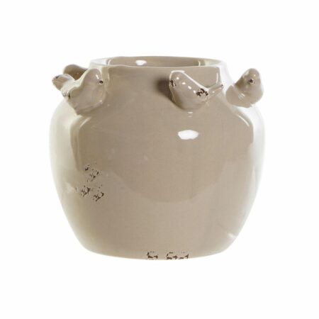 Vase i porcelæn - grå/beige med fugle, shabby chic (15 × 15 × 13,5 cm) - 2 stk.