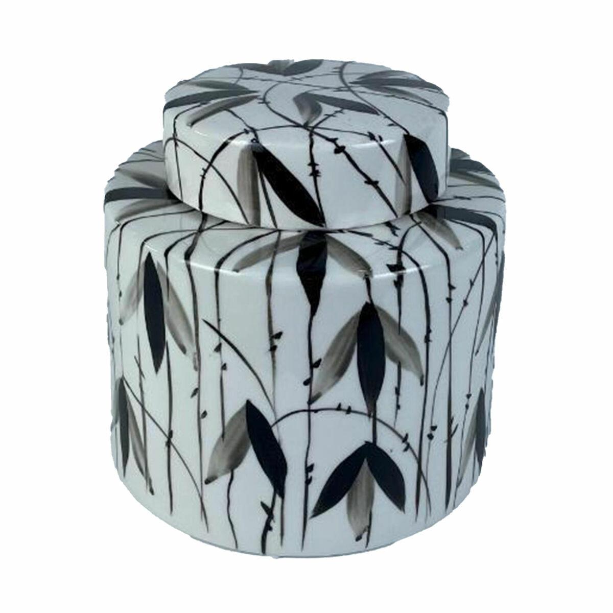 Vase i porcelæn - sort/hvid, orientalsk blad, 17 × 17 × 16 cm Vase i porcelæn - sort/hvid, orientalsk blad, 17 × 17 × 16 cm