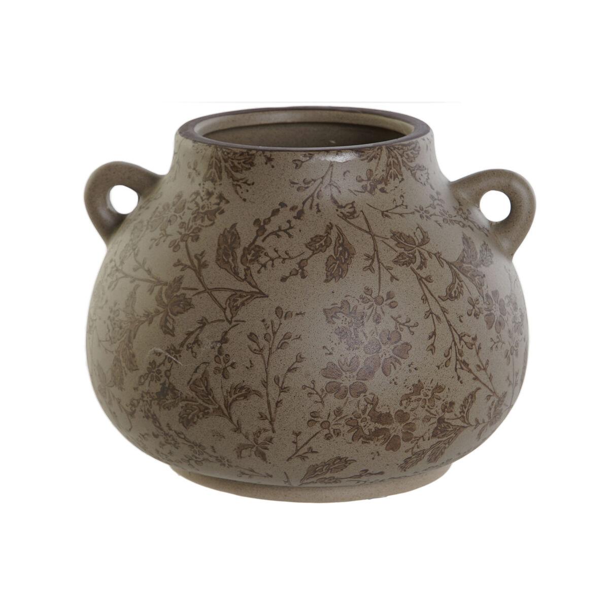 Vase i stentøj, brun/grøn - bladmotiv, 21 × 20 × 16 cm Vase i stentøj, brun/grøn - bladmotiv, 21 × 20 × 16 cm