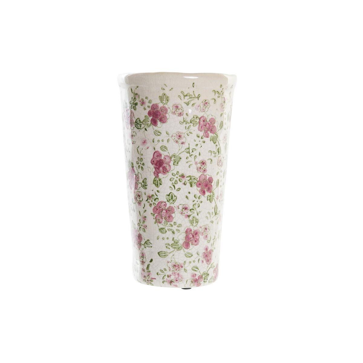 Vase i stentøj - hvid/grøn/rødbrun, Shabby Chic, 14 × 14 × 25 cm Vase i stentøj - hvid/grøn/rødbrun, Shabby Chic, 14 × 14 × 25 cm