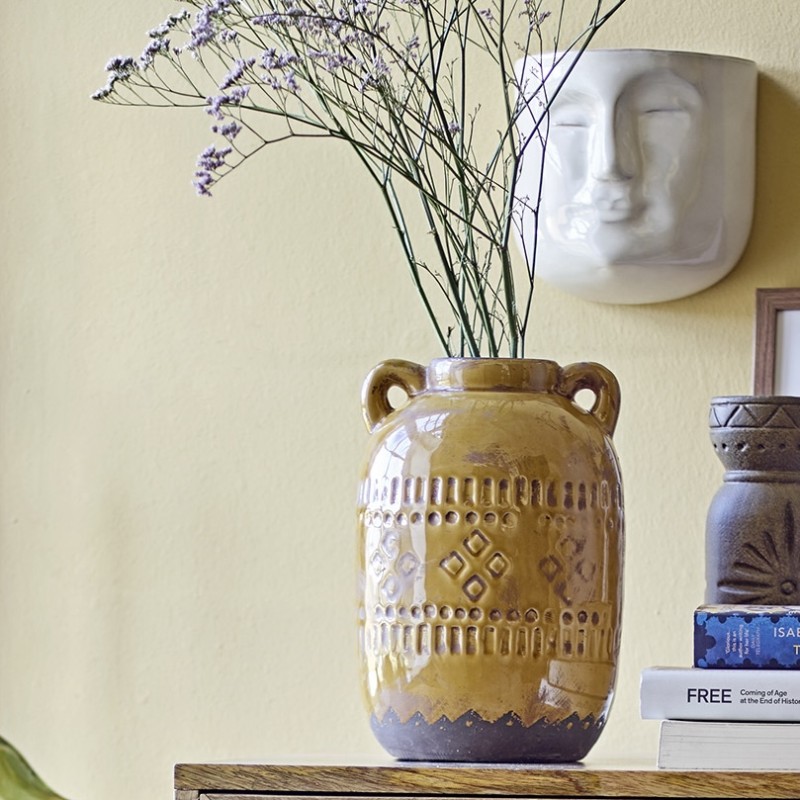 Vase / krukke "Rijad" karrygul m/ mønster - Bloomingville H: 25,5 Vase / krukke "Rijad" karrygul m/ mønster - Bloomingville H: 25,5
