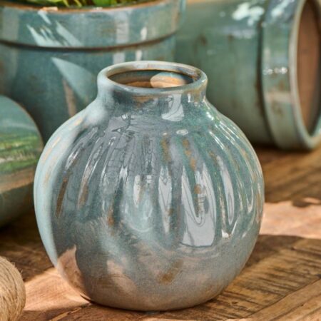 Vase m/ riller "Marina" blå antik look - Ib Laursen H: 13 cm