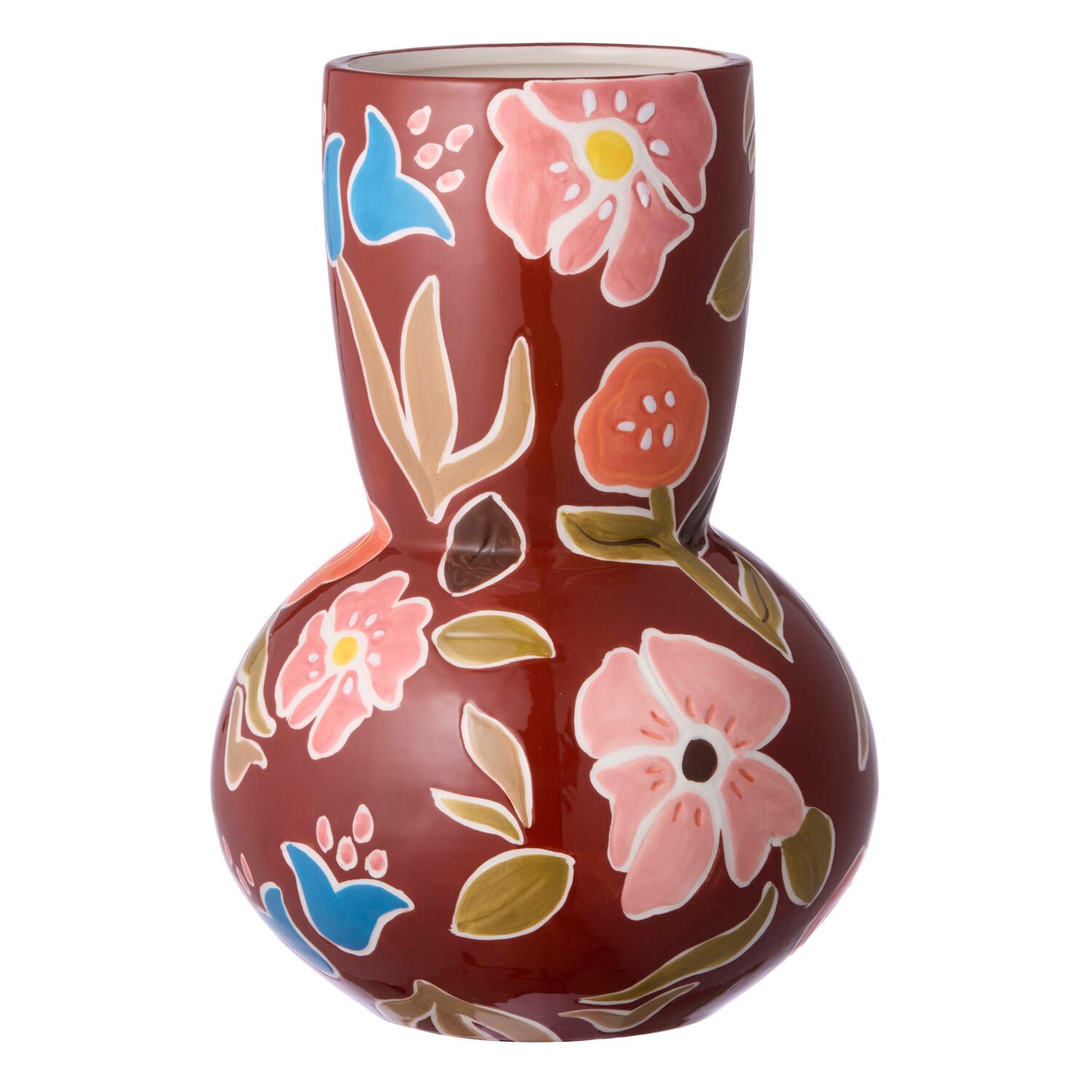 Vase med blomster motiv, brun - H28 cm Vase med blomster motiv, brun - H28 cm
