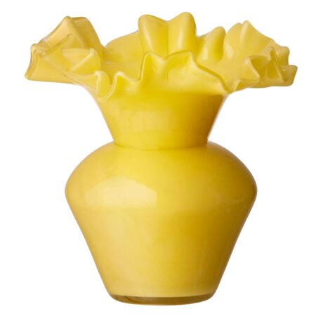 Vase med flæse kant, gul - H21cm