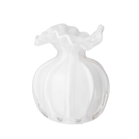 Vase med flæse kant, hvid - H12cm