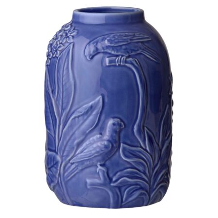 Vase med fugle dekoration, blå - H23,5 cm