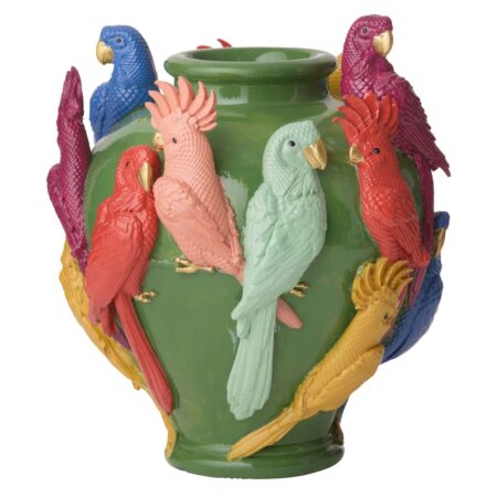 Vase med papegøjer, grøn - H26 cm