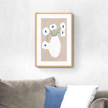 Vase of Flowers Framed Print Natural