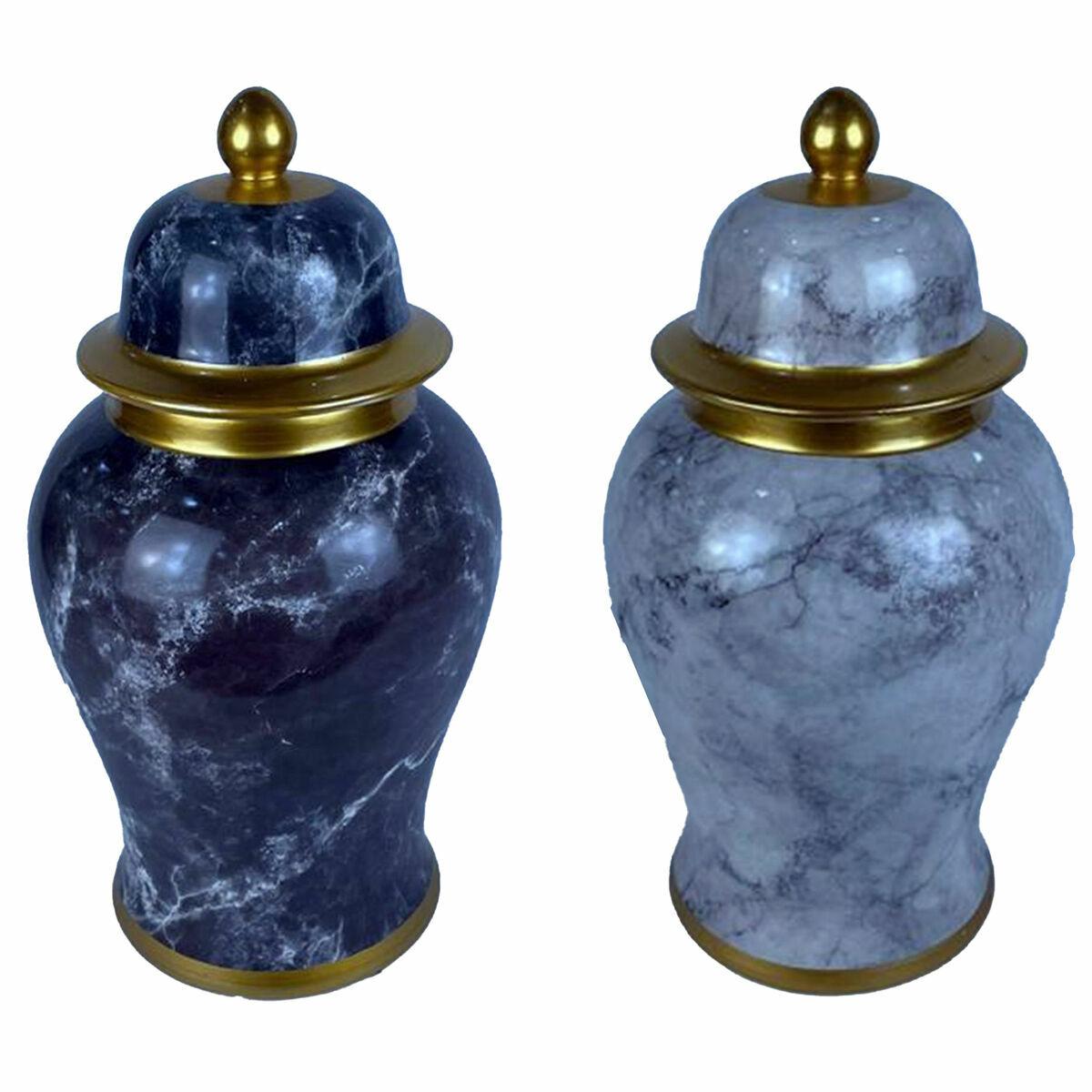 Vase-sæt i porcelæn, blå/gylden marmor, 22 × 22 × 42/44 cm (2 stk) Vase-sæt i porcelæn, blå/gylden marmor, 22 × 22 × 42/44 cm (2 stk)
