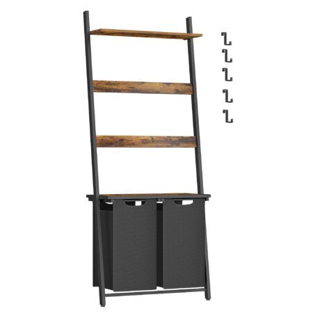 Vasket⌀jskurv Stativ med 2 Kurve, Håndklædet⌀rrer, 5 Kroge, 2 Hylder Vintage Brun