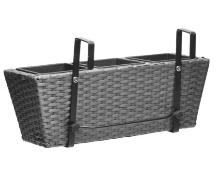 Vejrresistente Polyrattan Altankasser - Sæt af 2 - Grå - Inkluderer 3-delt plastikindsats - Ophængssystem - 47 x 17 x 15 cm