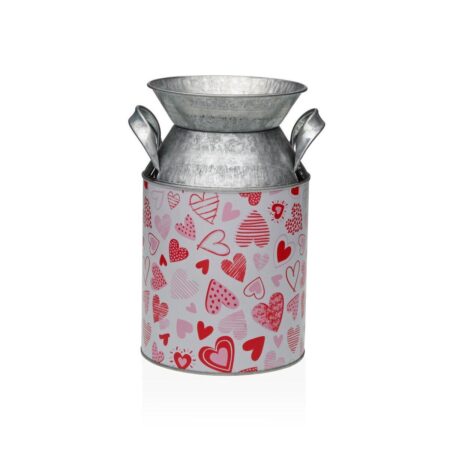Versa vase i metal med røde hjerter - 13 × 15,5 × 21 cm
