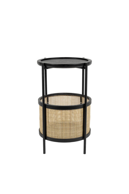 WHITE LABEL LIVING Makoto sidebord, m. kurv - rattan og sort askefinér/metal (Ø30)