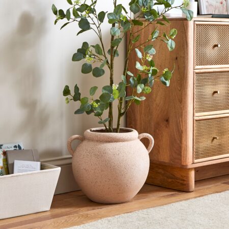 Wide Stone Vase with Handles Pebble Stone