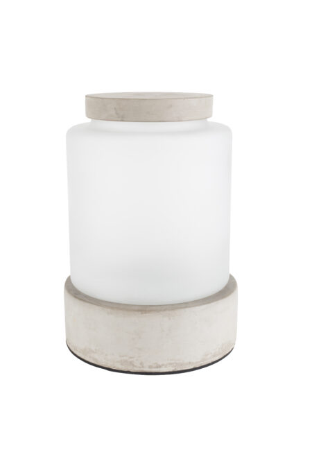 ZUIVER Reina L vase, rund, m. lys, genopladelig - glas og grå beton
