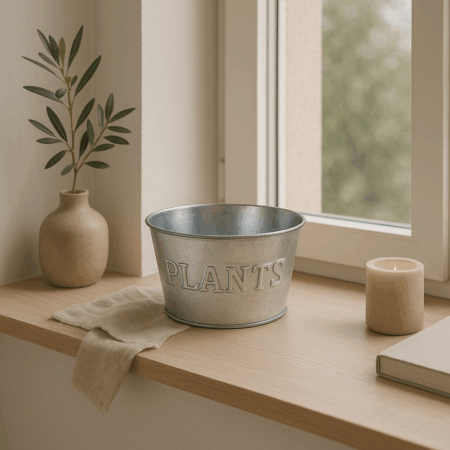 Zinkspand til blomster og planter – Rund urtepotte i zink – Ø16xH9 cm