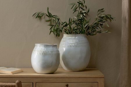 nkuku Anjuna Reactive Glaze Ceramic Vase | Vases & Planters | Reactive White | Large