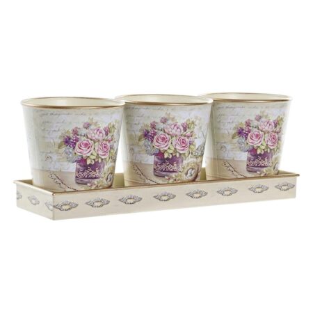 plantekrukker Beige Pink PVC Shabby Chic 38 x 12 x 14 cm (3 Dele)