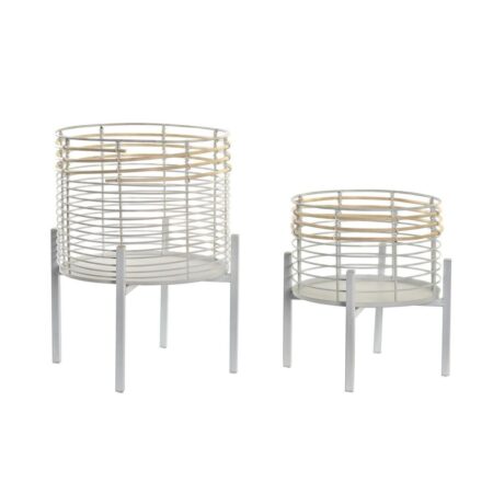 plantekrukker Natur Metal Hvid Rattan (25 x 25 x 32 cm)