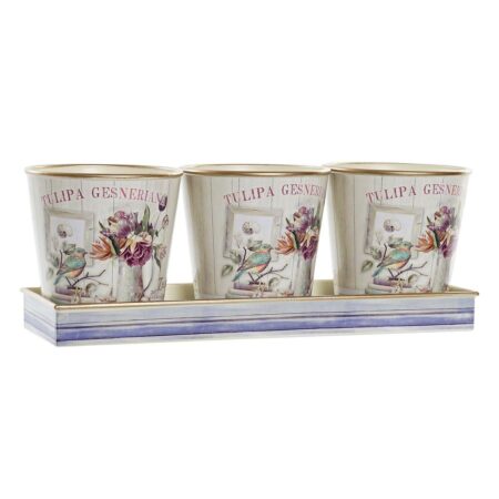plantekrukker Pink Gylden PVC Shabby Chic 38 x 13 x 14 cm (3 Dele)