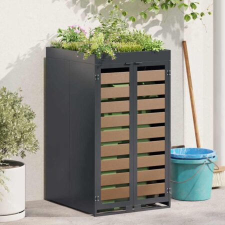 vidaXL Affaldsspand opbevaring med plante-tag til 240L spand Antracit