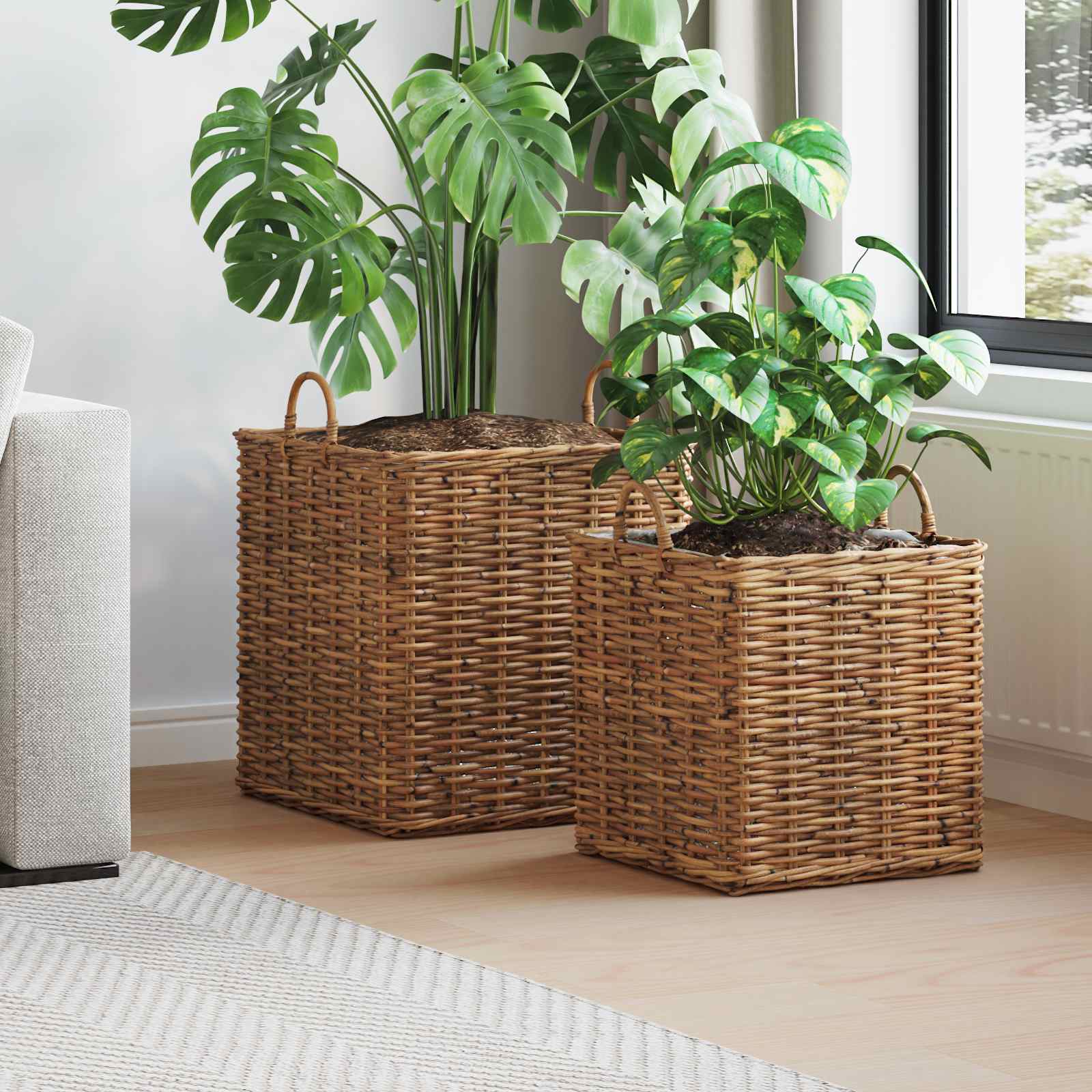 vidaXL Blomsterkurv med opbevaring 2 pcs Brun Lacak Rattan vidaXL Blomsterkurv med opbevaring 2 pcs Brun Lacak Rattan