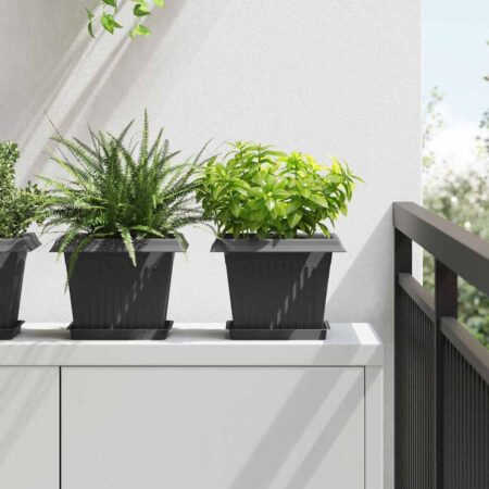 vidaXL Firkantet Blomsterkrukke 6 pcs Sort 23 x 23 x 17,5 cm Plastik