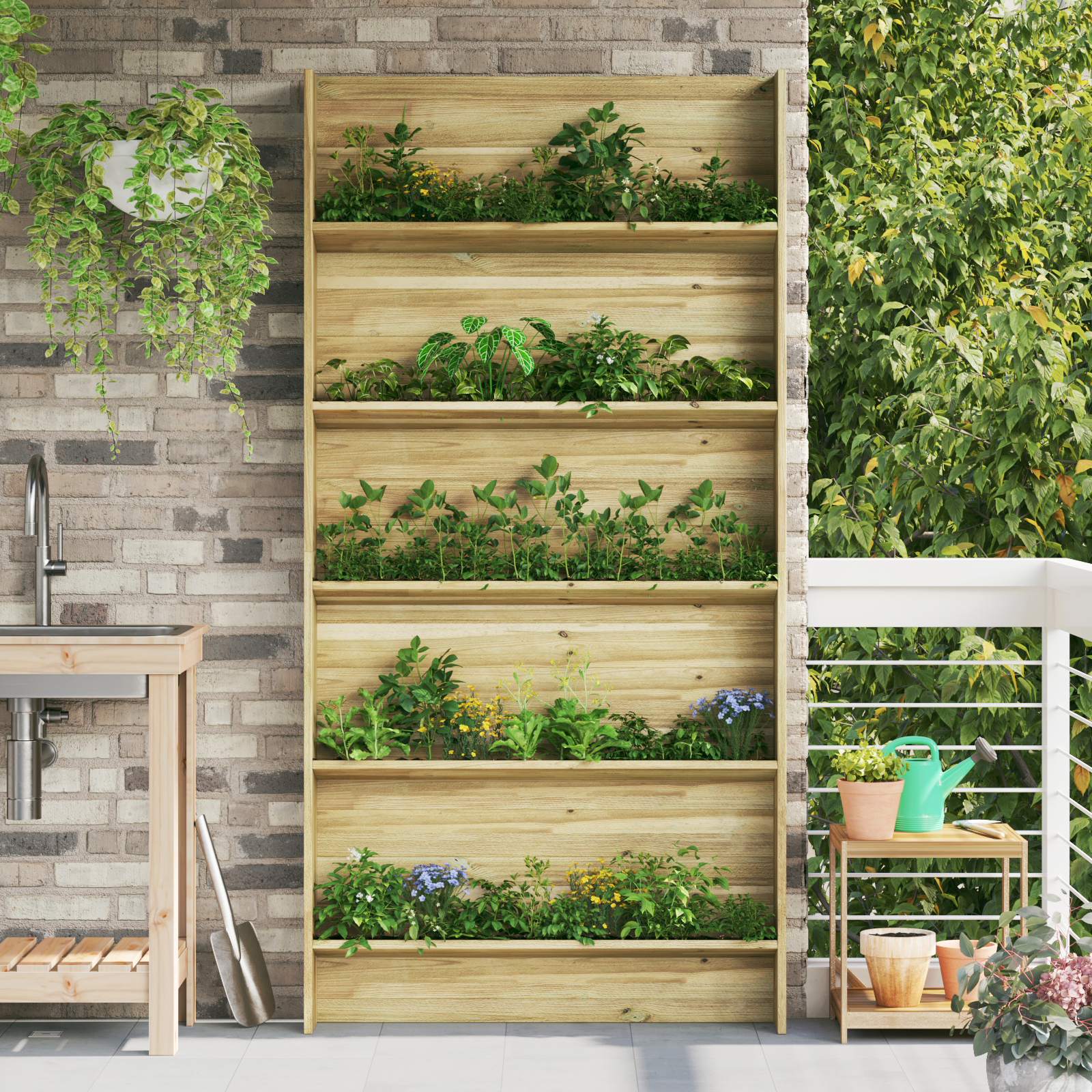 vidaXL Garden Plant Stand 5-Tiers 90x15x180 cm Imprægneret Træ Fyr vidaXL Garden Plant Stand 5-Tiers 90x15x180 cm Imprægneret Træ Fyr
