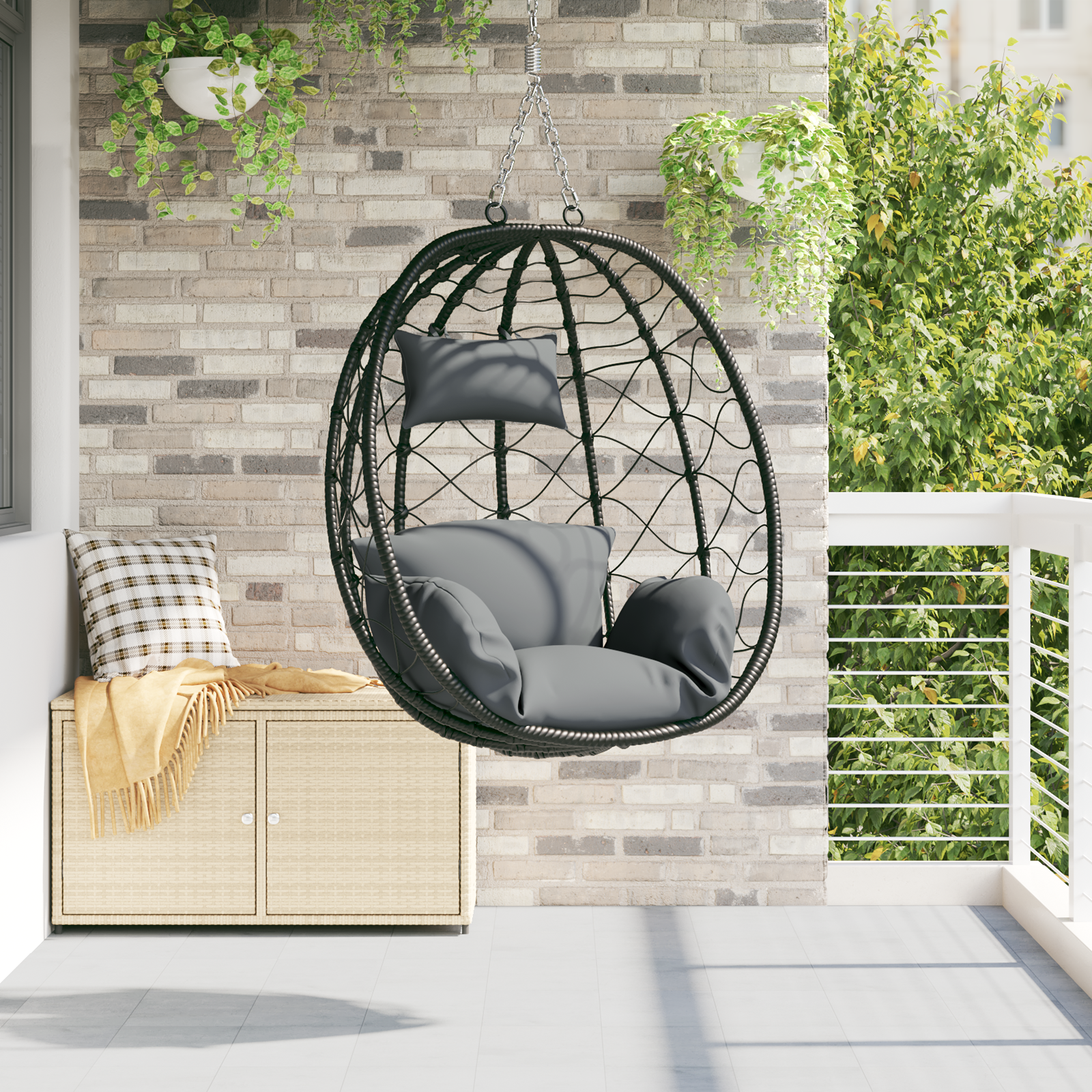 vidaXL Hængende Æg Stol Basket uden Stativ Antracit Poly Rattan vidaXL Hængende Æg Stol Basket uden Stativ Antracit Poly Rattan
